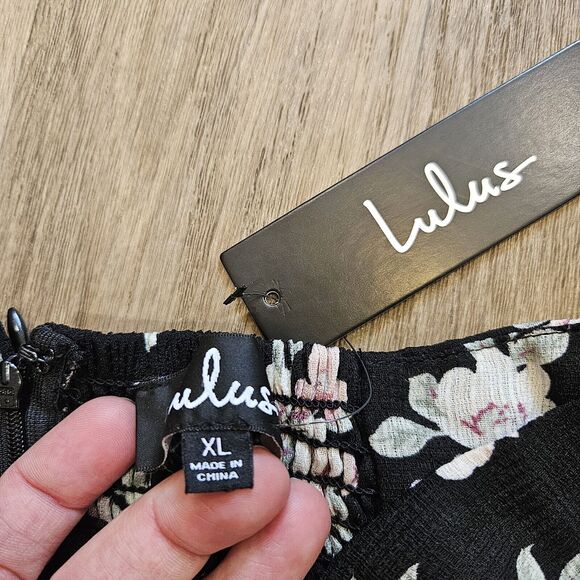 Lulus Strapless Tie Front Mini Dress Womens XL Black Floral Boho Festival Party - Picture 7 of 10